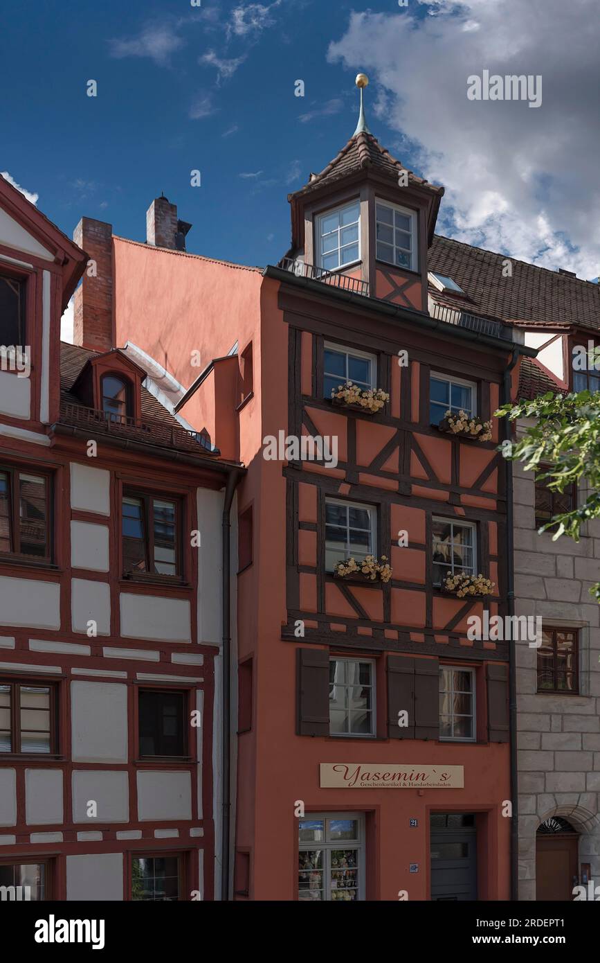Historic residential building with dormer window, Weissgerbergasse 21, Nuremberg, Middle Franconia, Bavaria, Germany Stock Photo