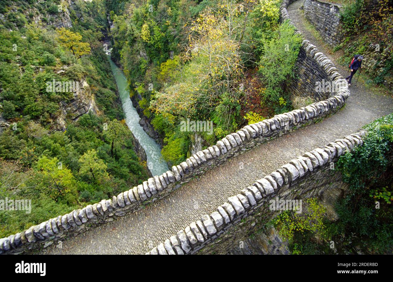 Puente romanico sobre el rio Bellós.Valle de Añisclo.Huesca.Cordillera pirenaica.España. Stock Photo