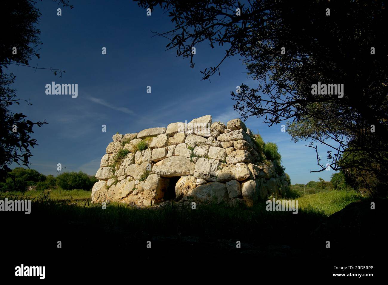 Naveta Sur.Yacimiento arqueologico de Rafal Rubi. Menorca. Biosphere Reserve. Balearic Islands. Spain. Stock Photo