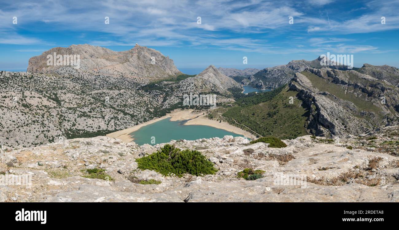 Cúber reservoir from the Sierra de Rateta, Natural area of the Serra de Tramuntana, Mallorca, Balearic islands, Spain Stock Photo