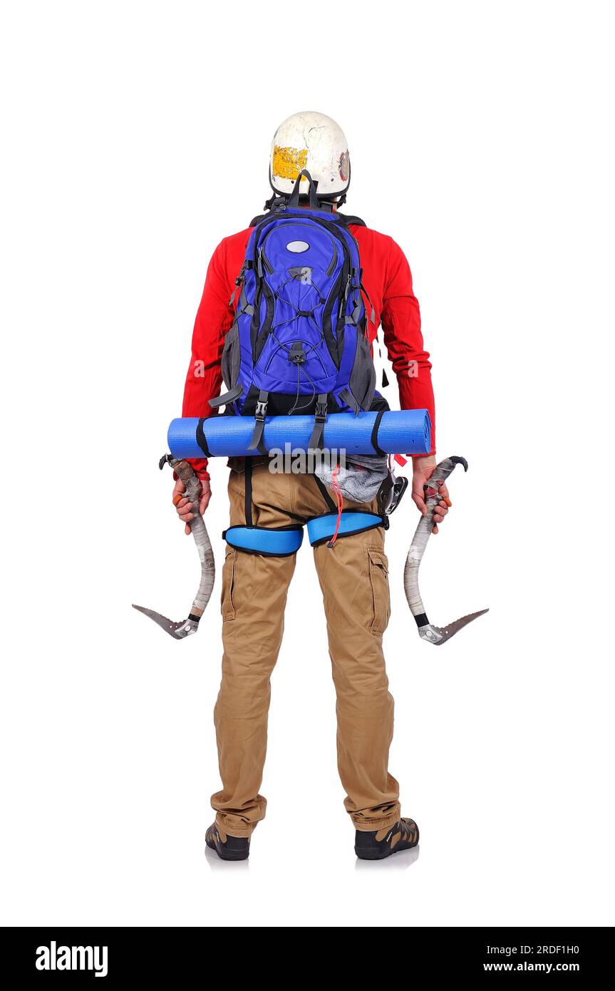 tourist hiker with backpack on a white background Stock Photo - Alamy