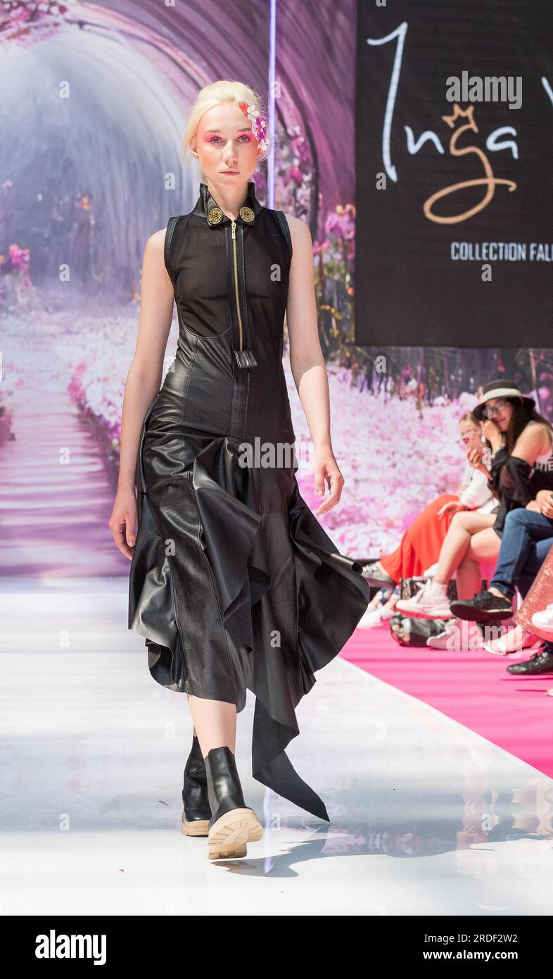 Pure London Fashion Catwalk Event / runway July 2023 - Olympia London showcasing latest worldwide fashion trends. Stock Photo