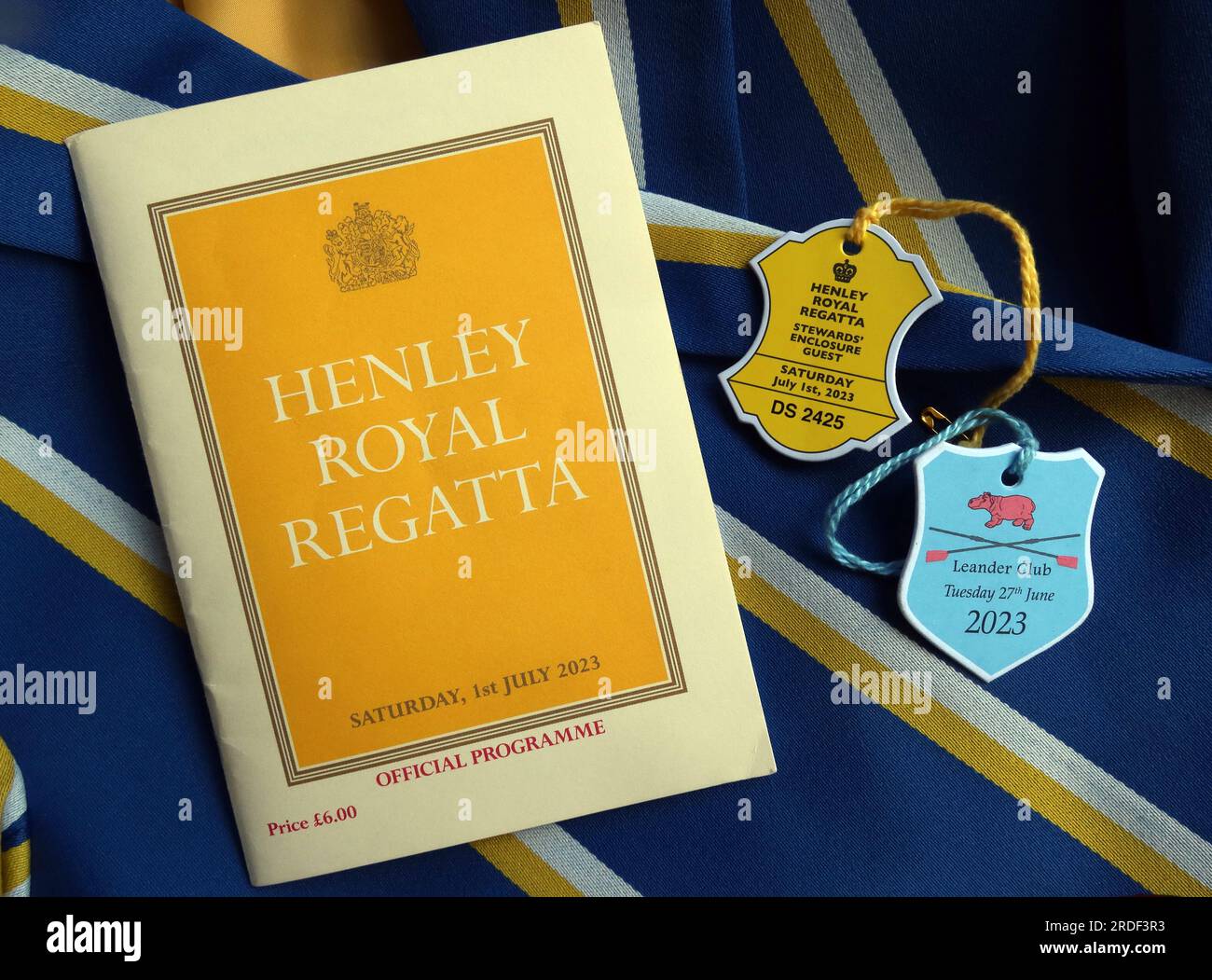 Henley-on-Thames Royal Regatta, blazer, official programme and entry to Leander Club and guest in Stewards enclosure Stock Photo