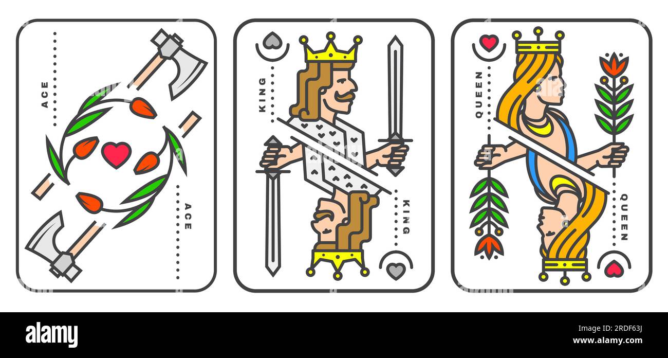 Set of playing card king, queen, ace. Vector illustration. Esoteric