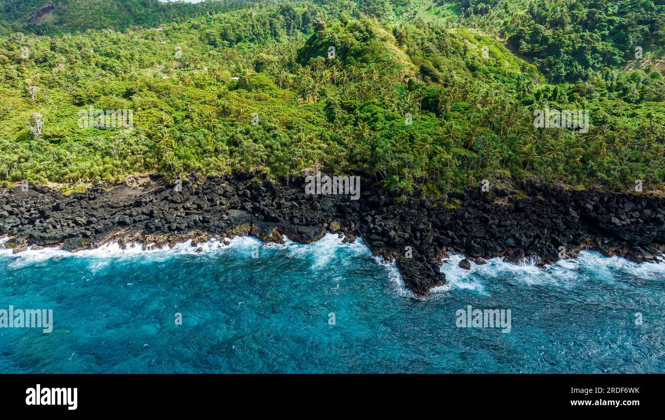 Aerial of the volcanic south coast, Taveuni, Fiji, South Pacific Stock Photo