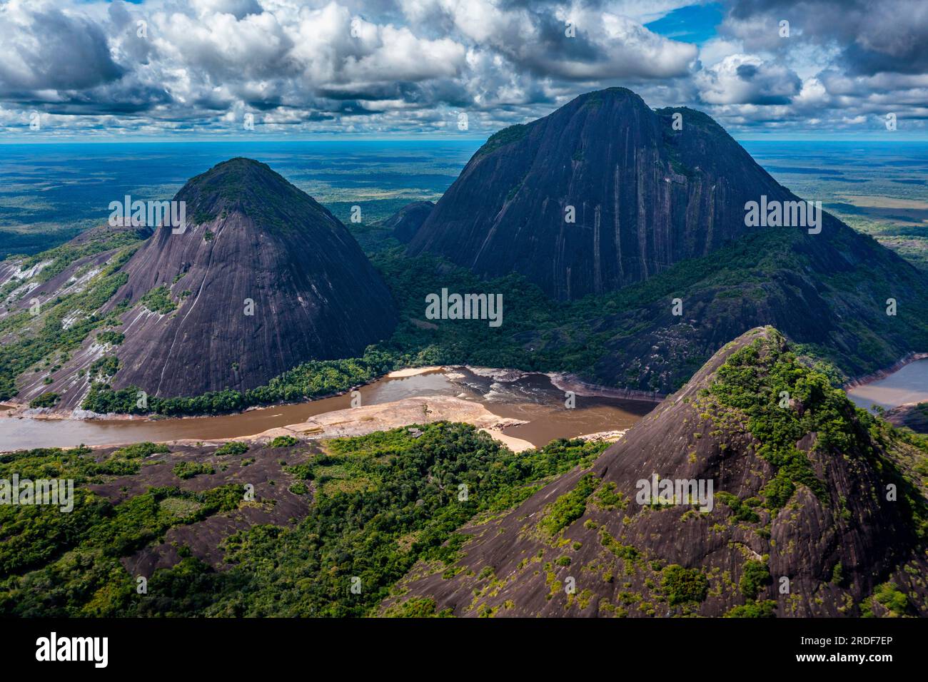 Aerial of the huge granite hills, Cerros de Mavecure, Eastern Colombia