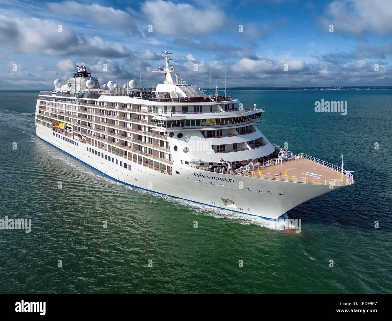 The World is a residential cruise ship operated by Residences at Sea. Stock Photo