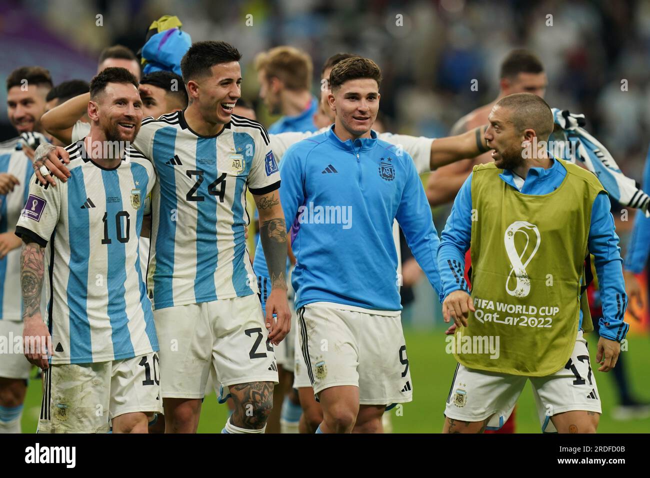 Lusail, Qatar, 10, December, 2022. Lionel Messi, Enzo Fernandez, Julian Alvarez and Alejandro