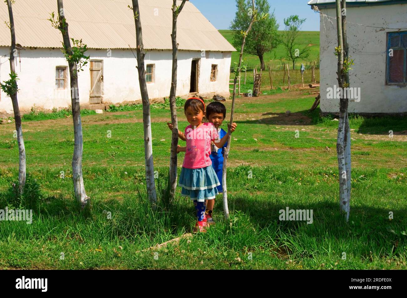 Kazakh children, Gabagly National Park, Gabagly, Kazakhstan Stock Photo