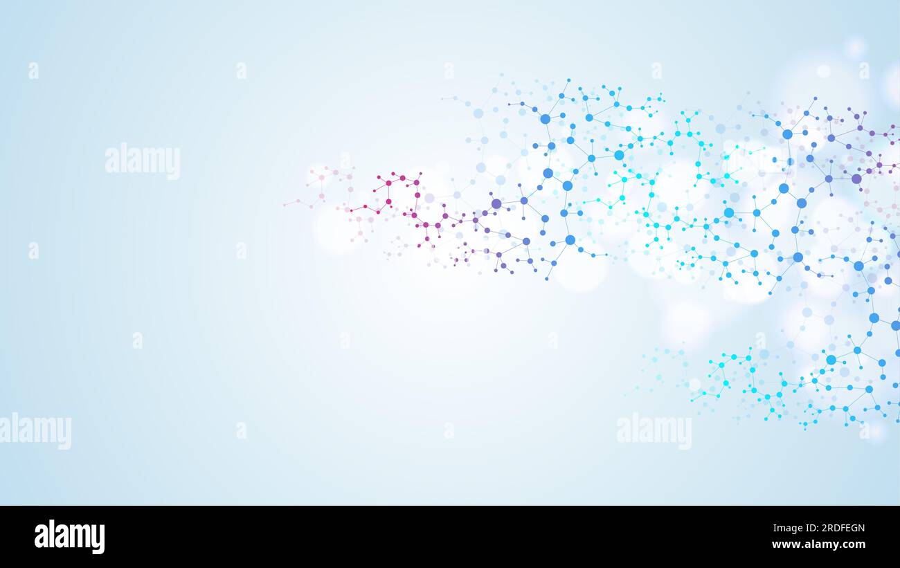 Modern abstract molecules structure for science or medical background. DNA helix or atom visualization. Molecular wave flow abstract background Stock Photo