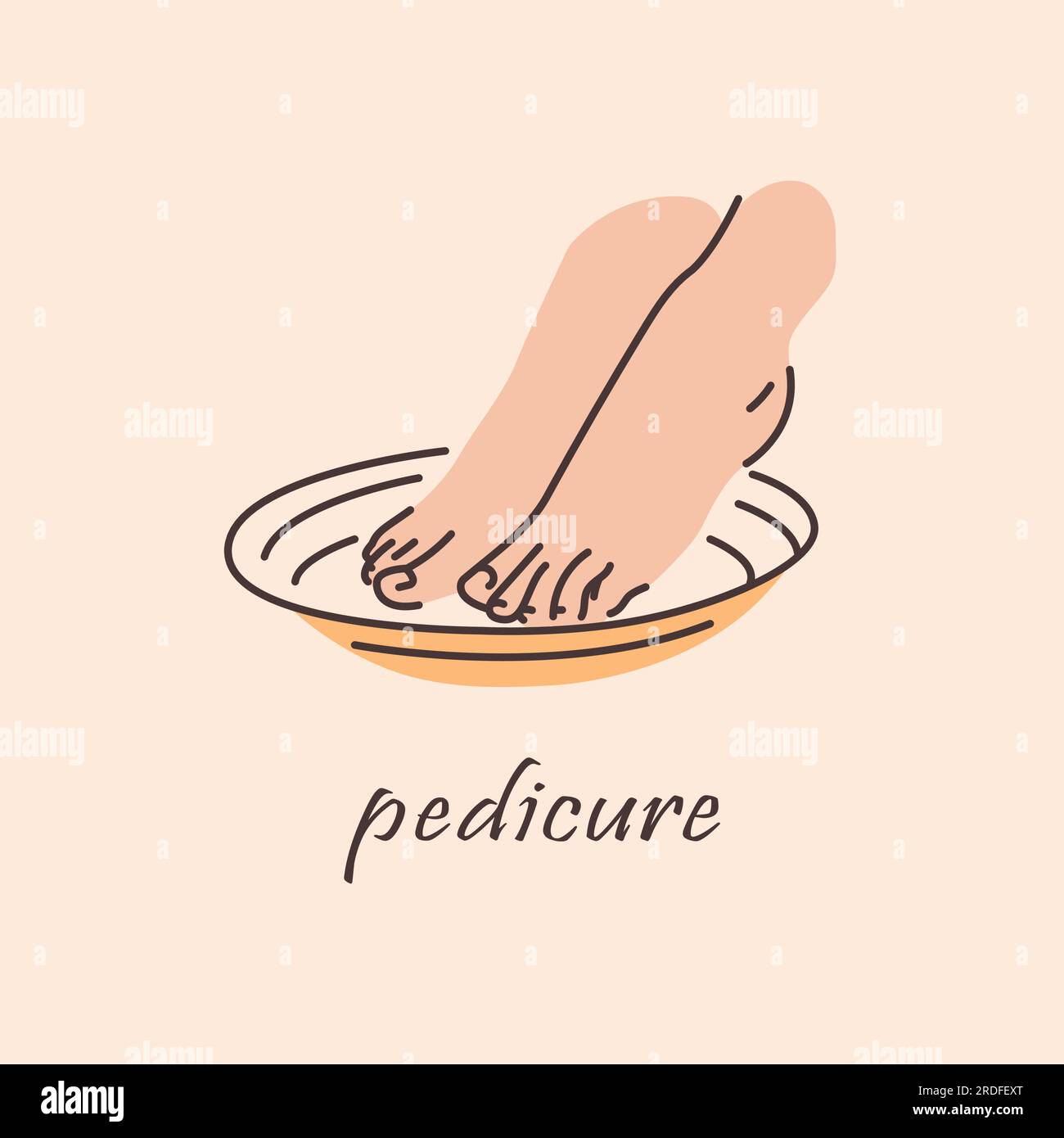Pedicure spa female feet color line illustration. Womans feet. Beauty