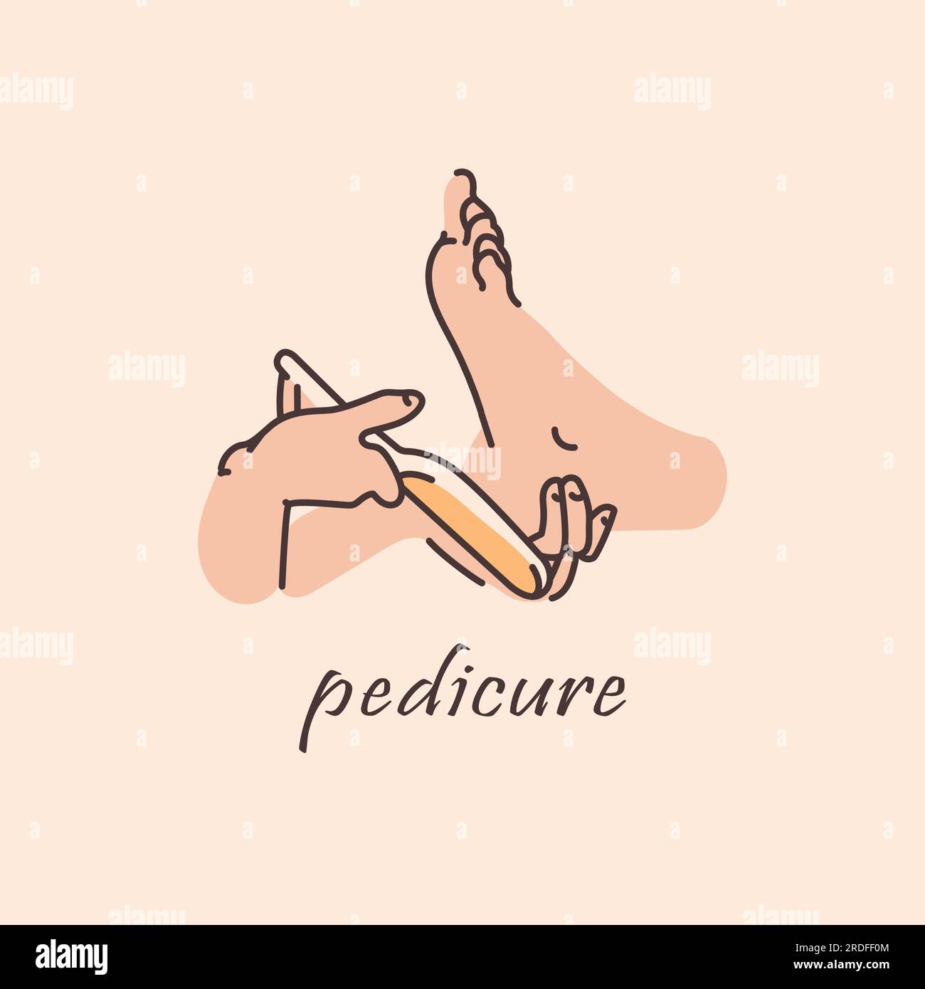 Pedicure spa female feet color line illustration. Womans feet. Beauty