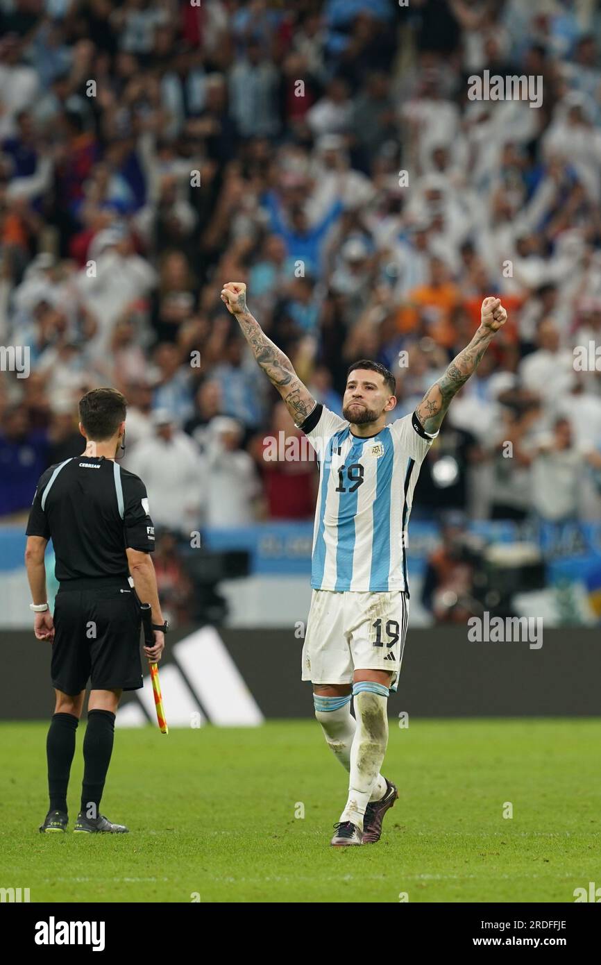 Lusail, Qatar, 10, December, 2022. Nicolas Otamendi from Argentina celebrates during the penaltys  between Argentina vs. Netherlands, Match 57, Fifa W Stock Photo
