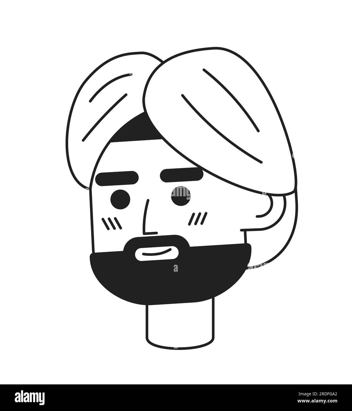Handsome indian man in turban monochrome flat linear character head Stock Vector