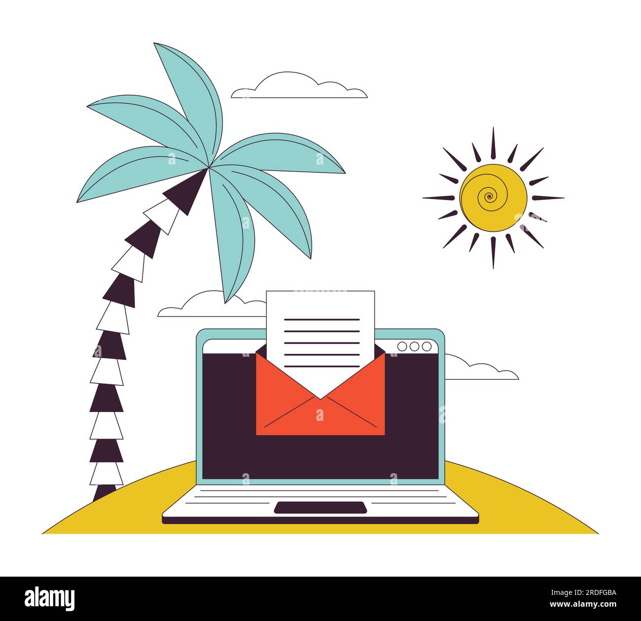 Email on laptop flat line color isolated vector object Stock Vector ...