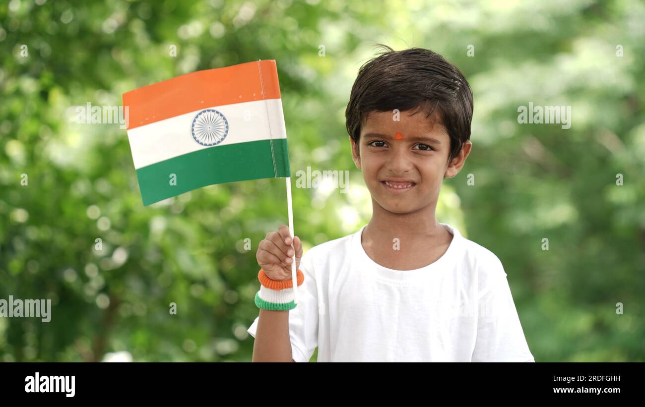 Indian child celebrating Independence or Republic day of India Stock ...