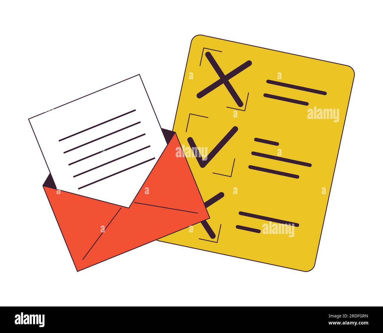 Email and checklist flat line color isolated vector objects Stock Vector