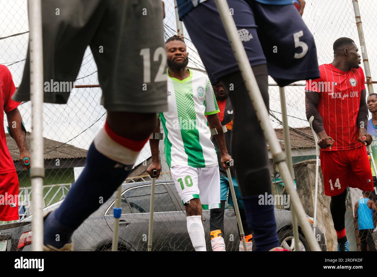 The Nigerian Amputee football team held a training session in Lagos ahead of the African Paralympic Football Tournament scheduled to take place in Accra, Ghana. Lagos, Nigeria. Stock Photo