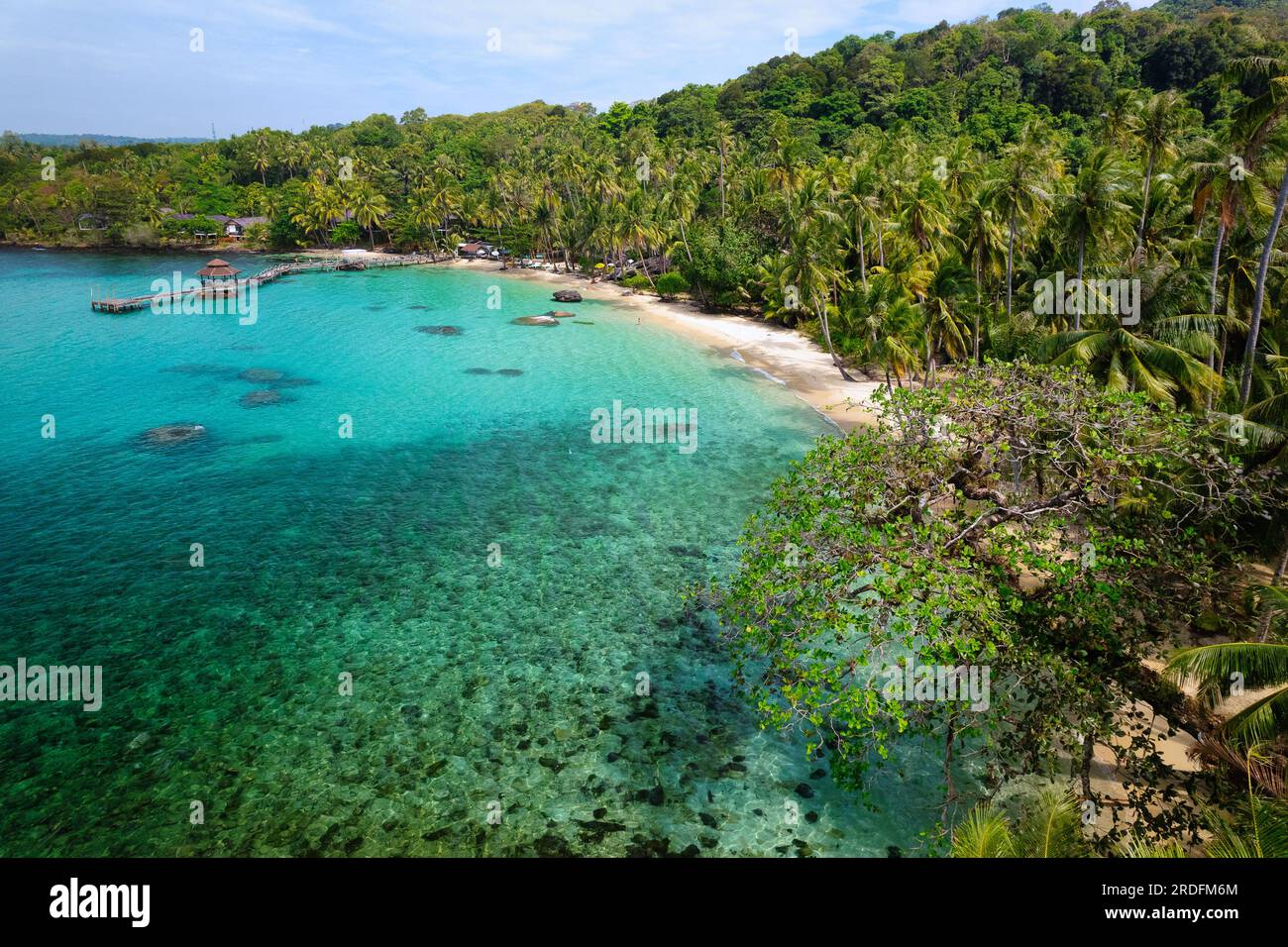 Aerial shot of an idyllic tropical beach in the Koh Kood island, Thailand Stock Photo