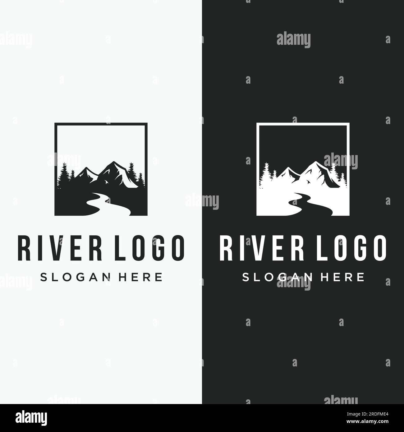 Logos of rivers, creeks, riverbanks and streams. River logo with ...