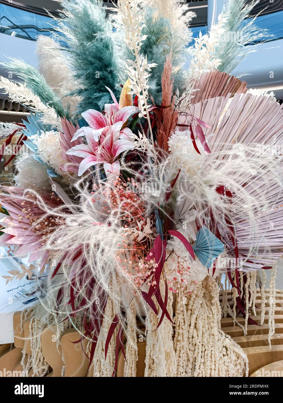 A large bouquet of dried flowers and artificial lines. Herbarium. big bouquet of dried flowers