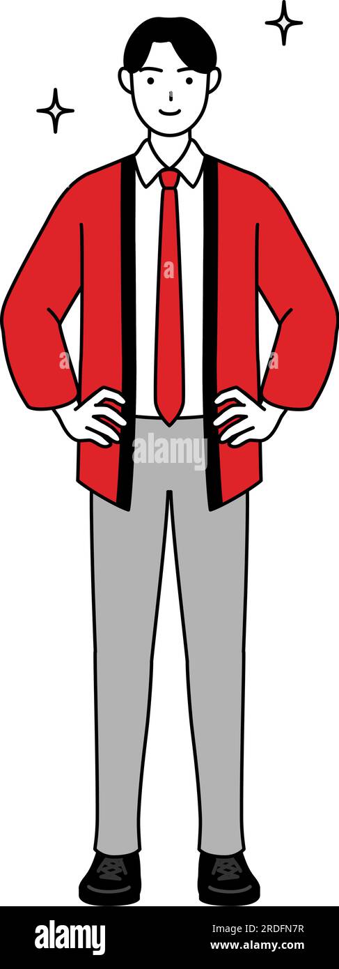Man wearing a red happi coat with his hands on his hips, Vector ...