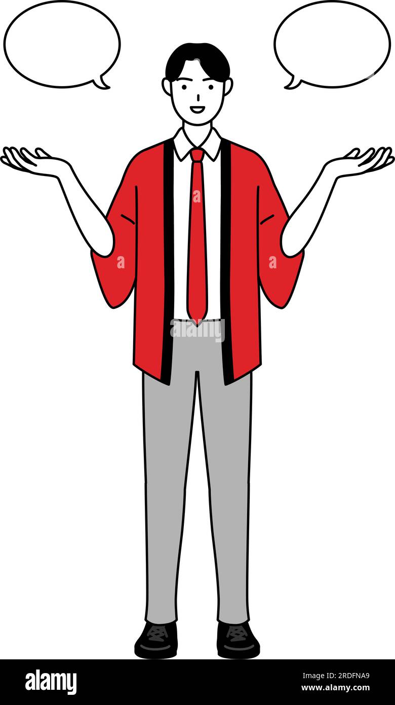 Man wearing a red happi coat with wipeout and comparison, Vector ...
