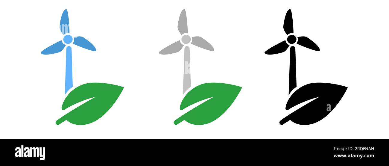 Wind tower plant green energy eco friendly power generator with leaf symbol Stock Vector