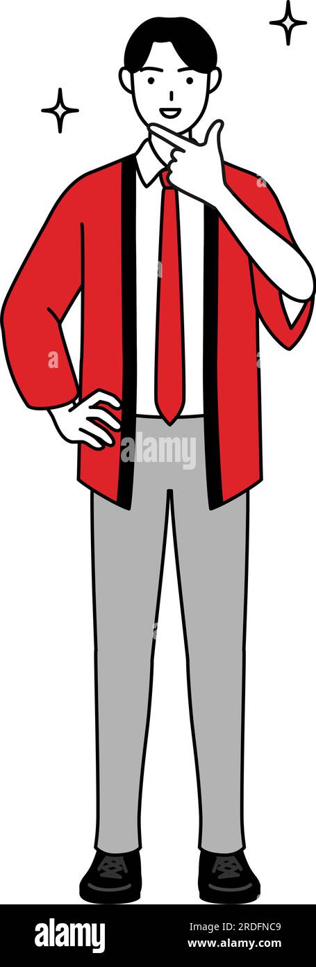 Man wearing a red happi coat in a confident pose, Vector Illustration Stock Vector