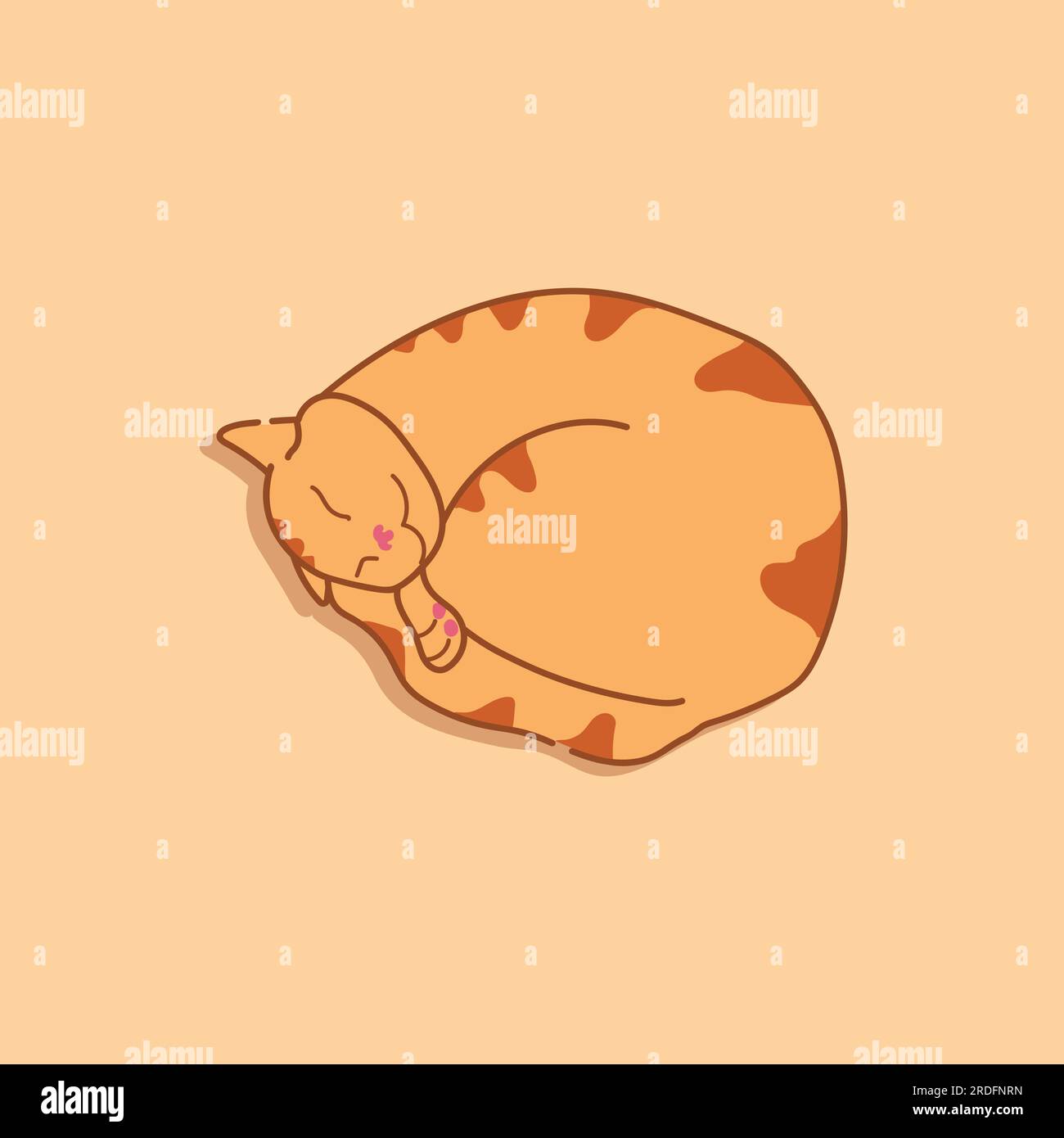 Well sleeping ginger cat curled up. Cute red tabby cat. Hand drawn vector illustration Stock Vector