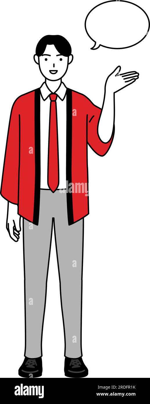 Man wearing a red happi coat giving directions, with a wipeout, Vector ...