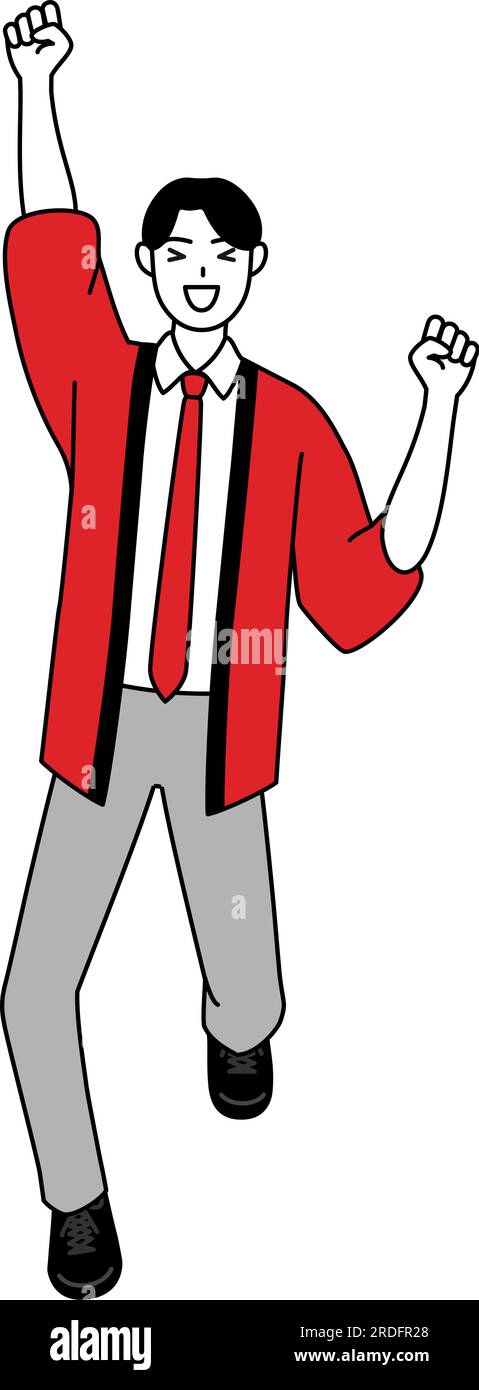 Man wearing a red happi coat smiling and jumping, Vector Illustration ...