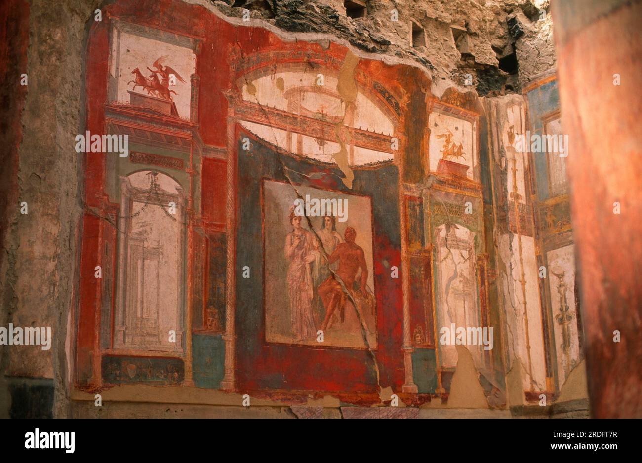Mural painting, fresco, frescos, Ercolano, Sede degli augustali, excavation site, Herculaneum, Campania, Italy Stock Photo