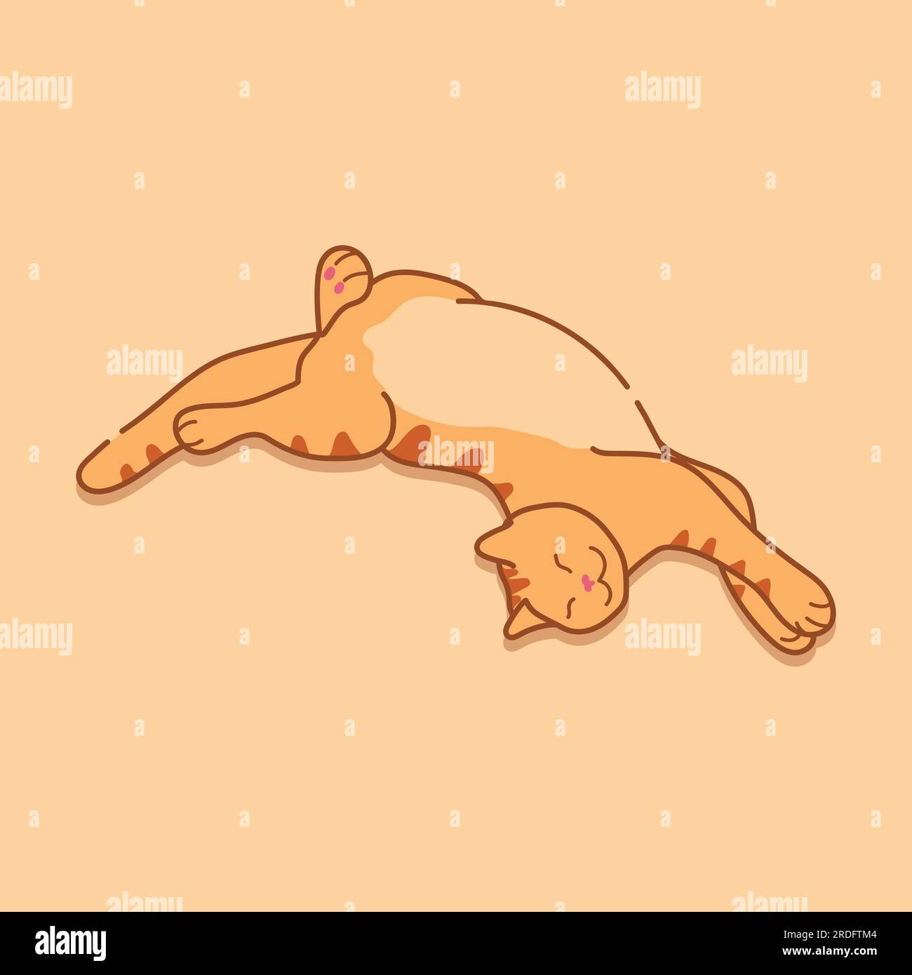 Well sleeping ginger cat in a relaxed position. Cute red tabby cat. Vector illustration Stock Vector