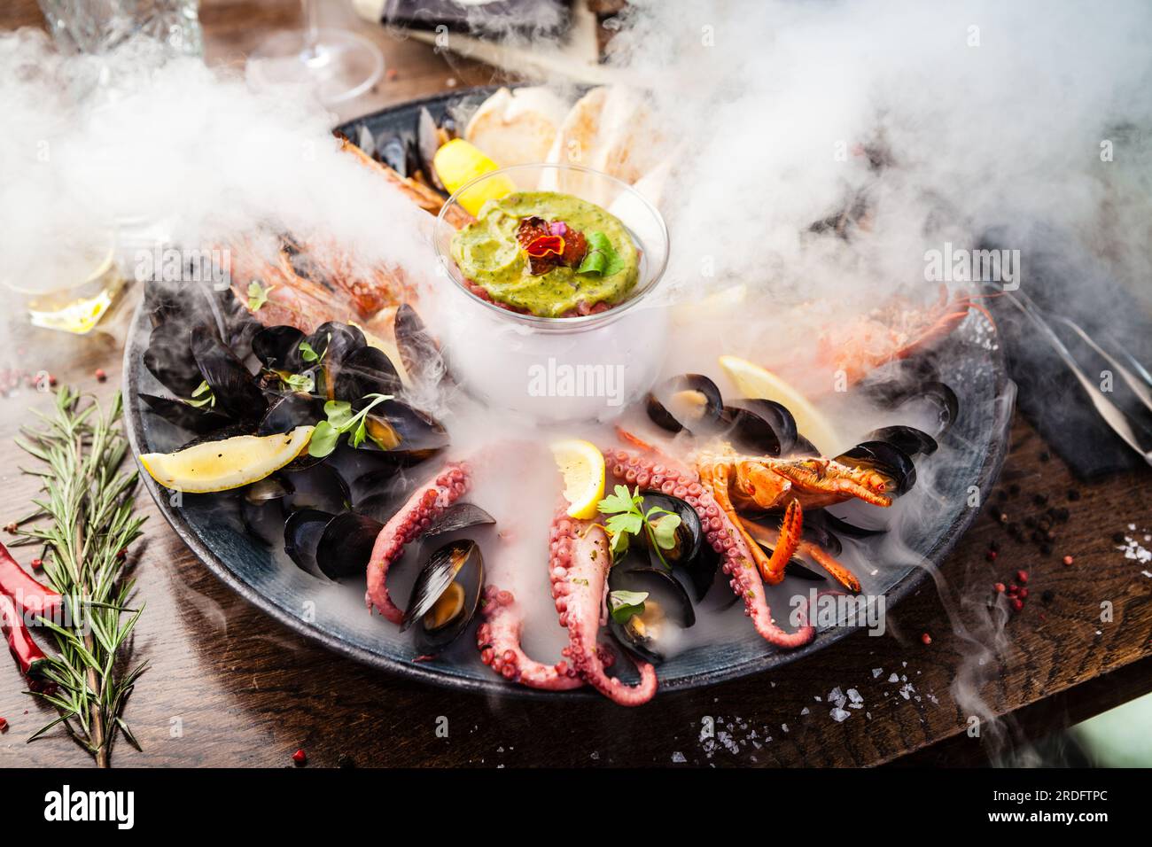 Seafood platter for 24 persons. Lobster, octopus, blue mussels