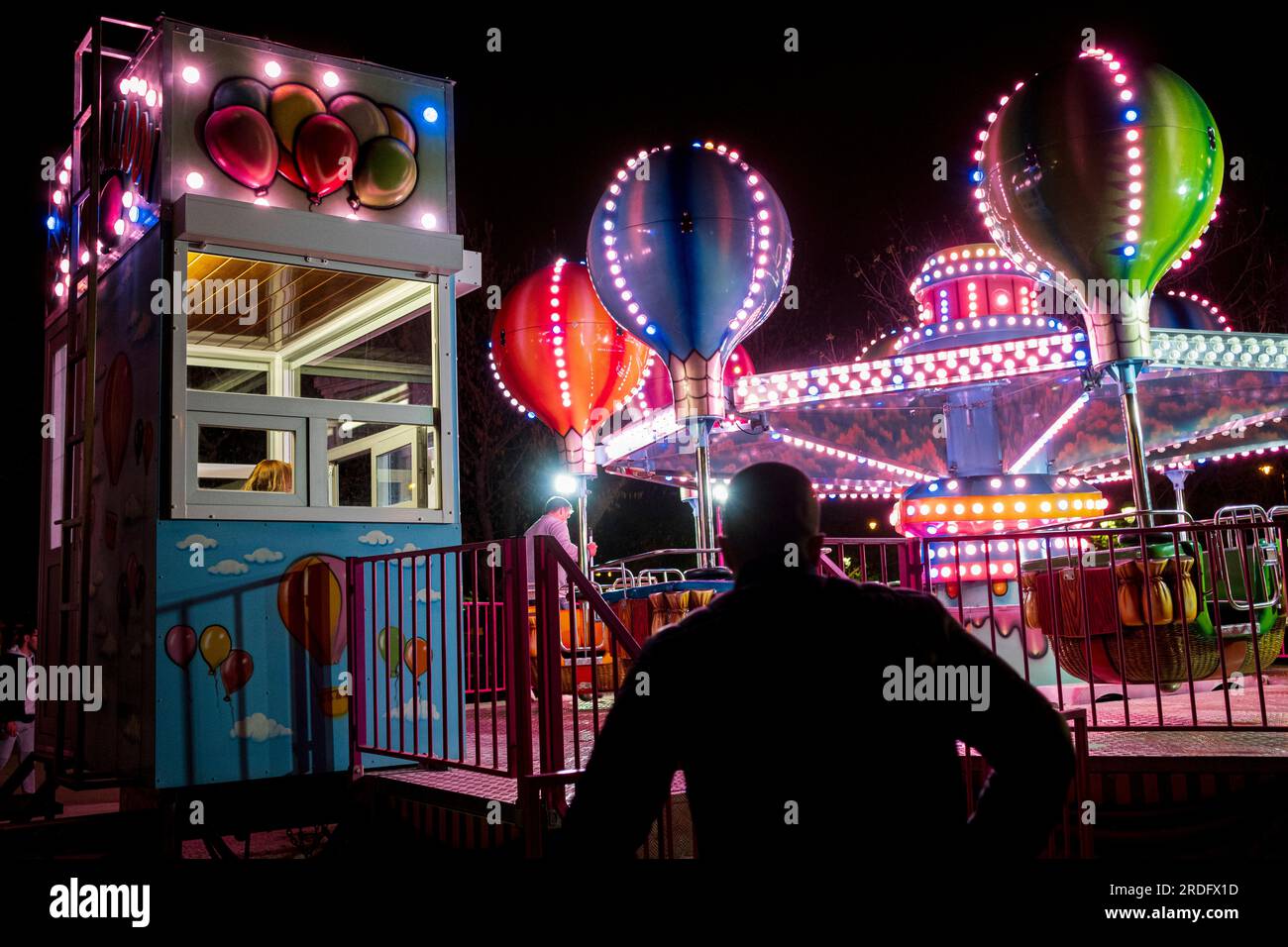 Lisbon, Portugal 08 April 2023 Balloon carousel at night Stock