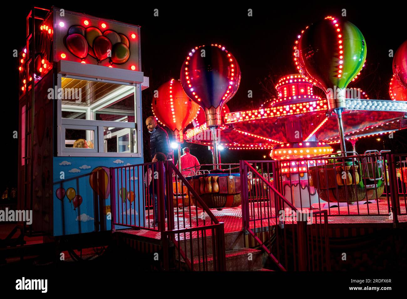Lisbon, Portugal 08 April 2023 Balloon carousel at night Stock