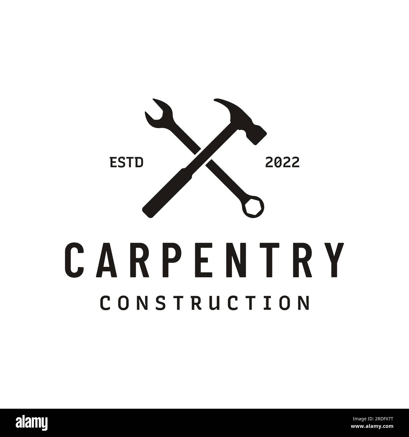 Crossed hammer logo design for vintage work carpentry tools.Logo for