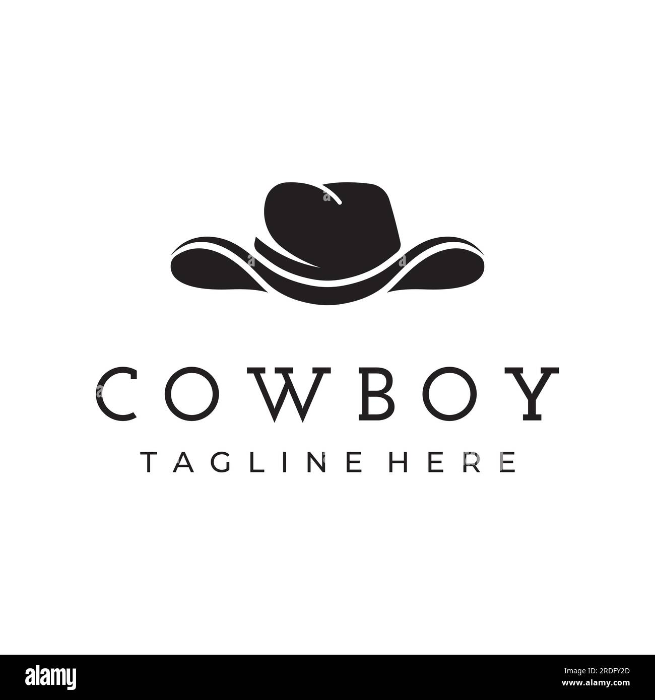 Simple silhouette cowboy hat minimalist logo isolated on black and ...