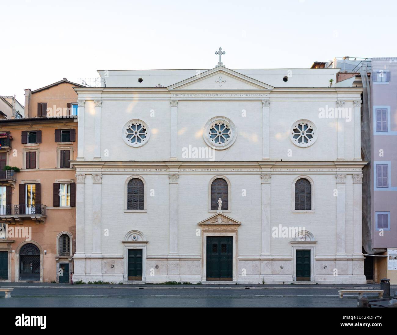 Rome, Lazio, Italy, The facade of the church, Santuario di Nostra Signora del Sacro Cuore, San Giacomo degli Spagnoli. Stock Photo