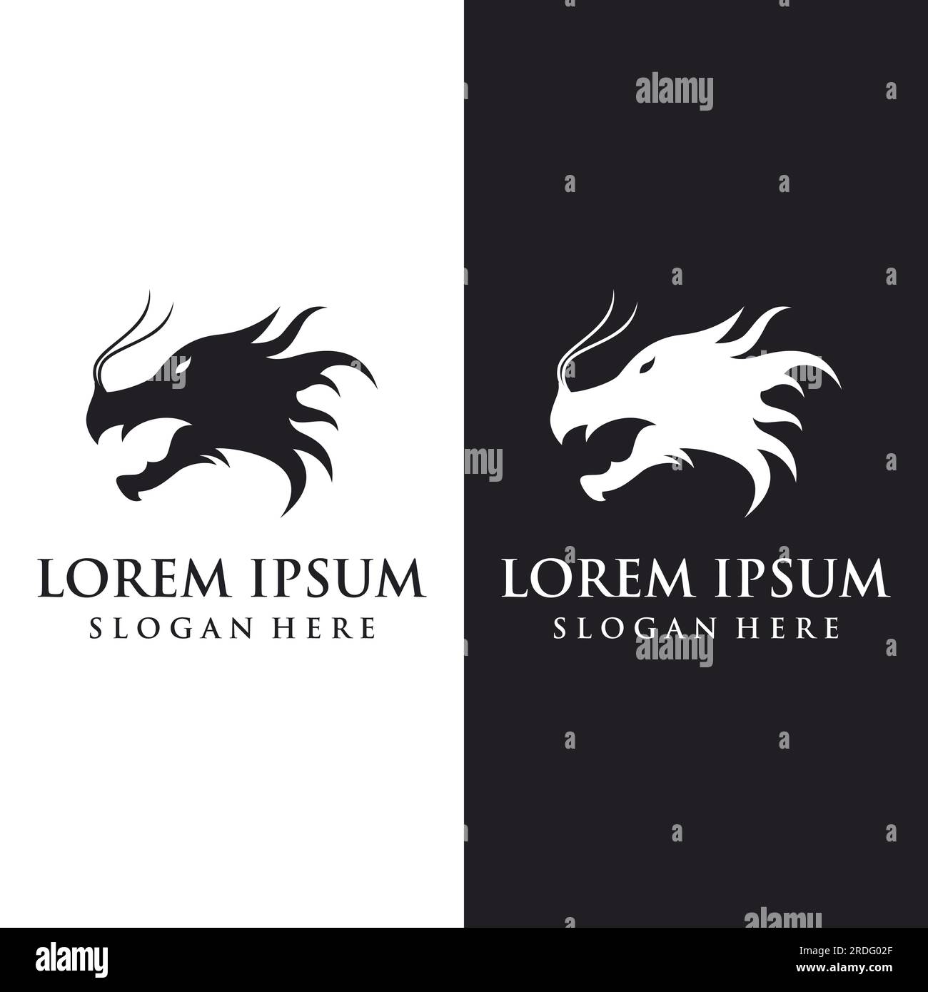 Logo fire dragon head and wings isolated background. Stock Vector