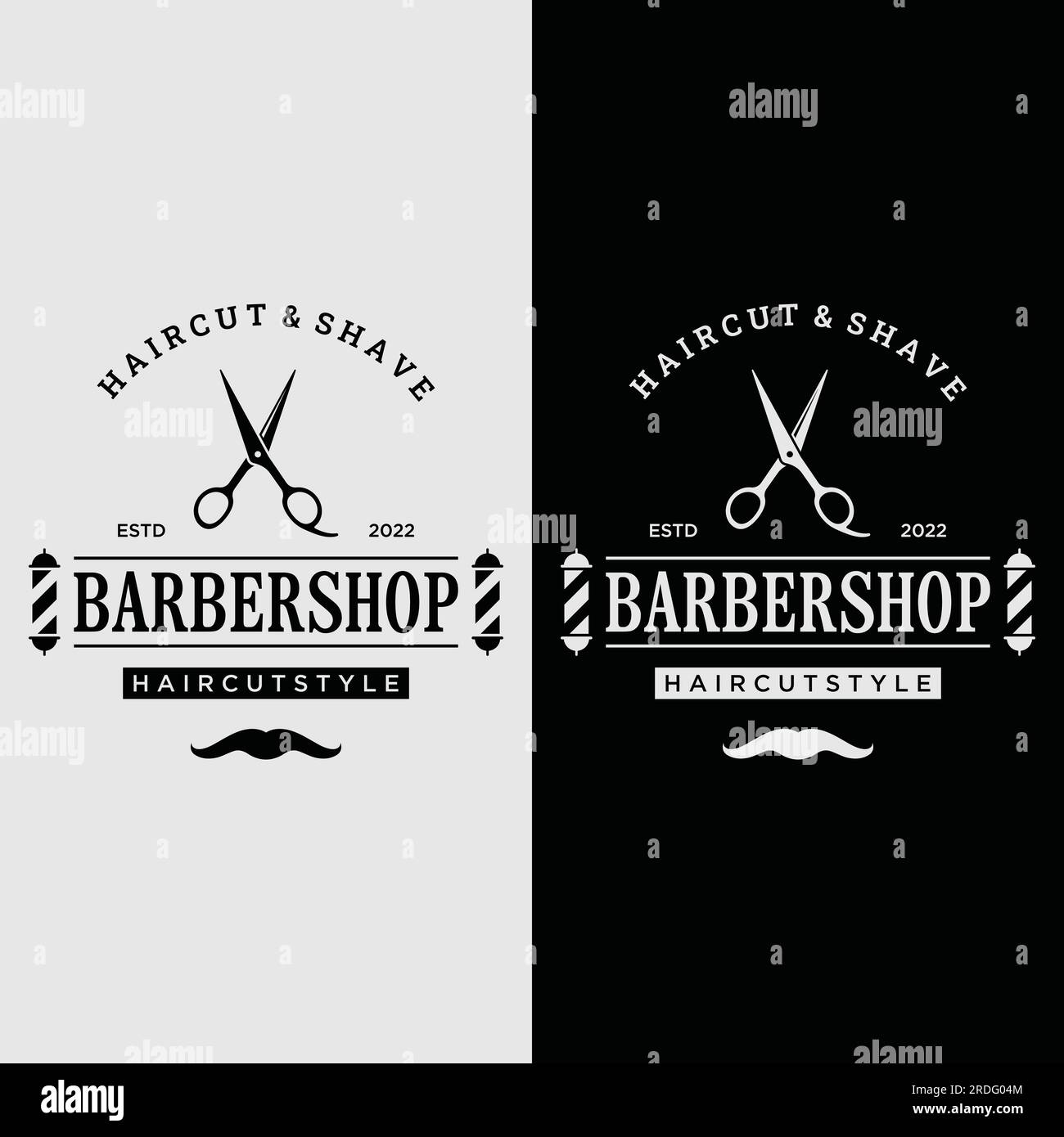 Barbershop logo in vintage style with the concept of scissors, razor ...