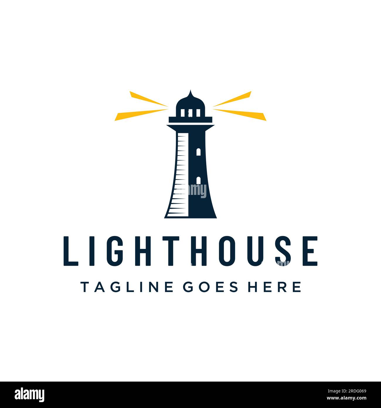 Sea lighthouse tower building creative logo with spotlights vintage ...