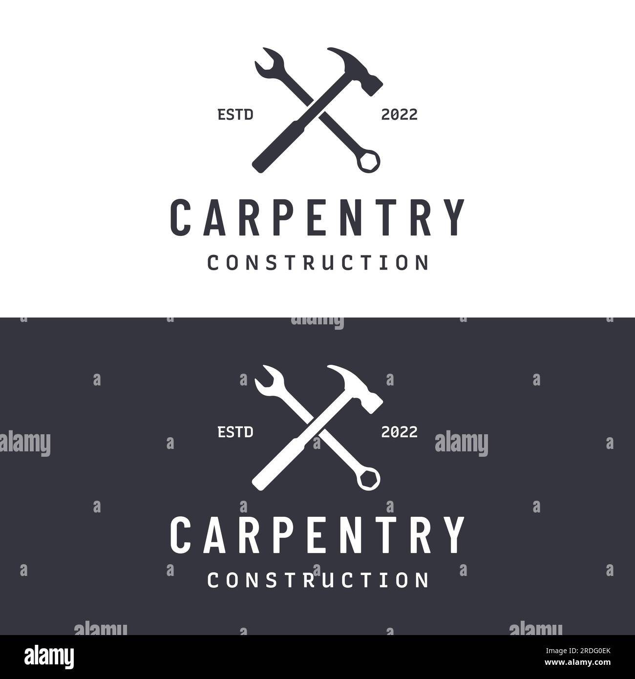 Crossed hammer logo design for vintage work carpentry tools.Logo for