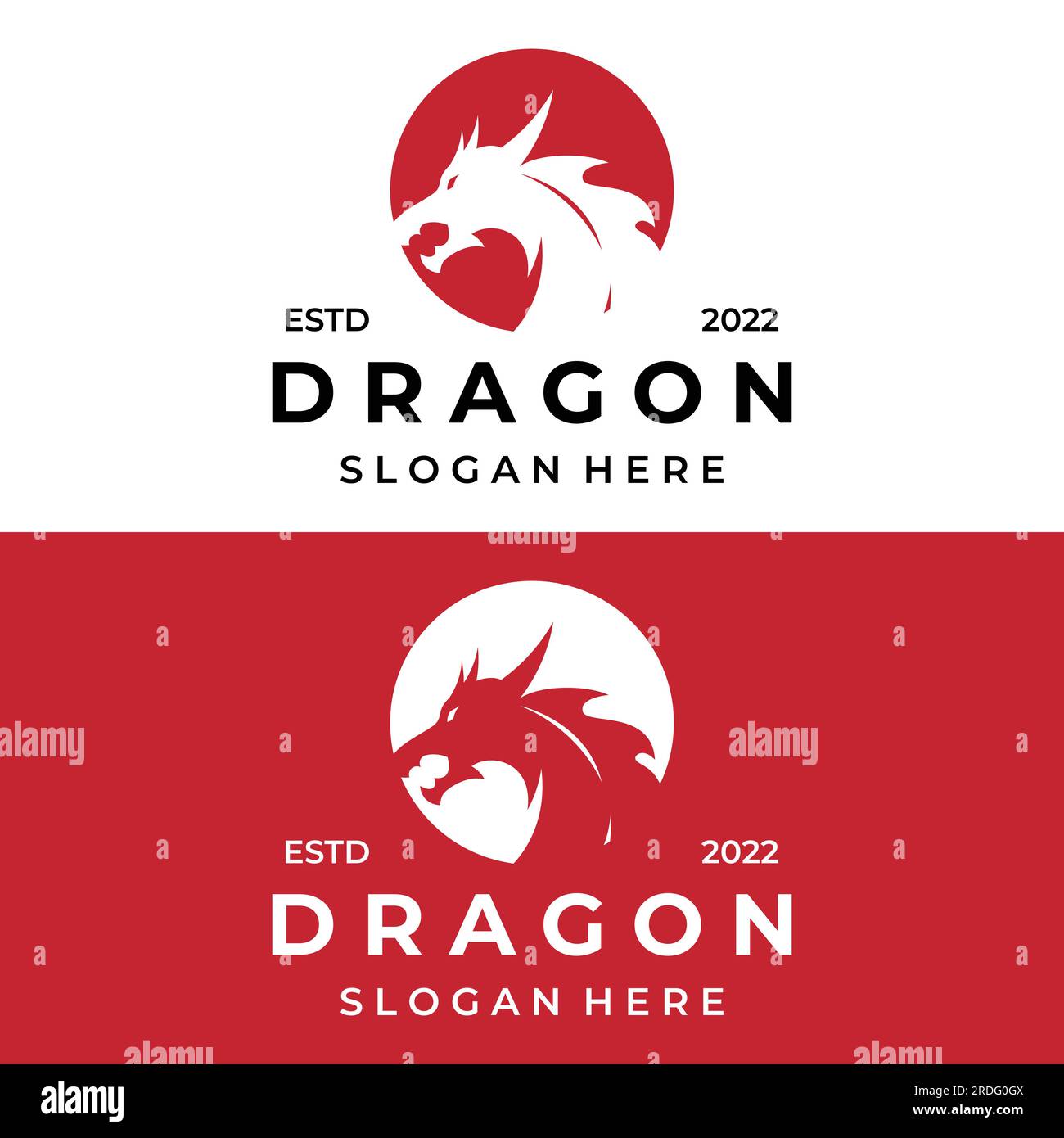 Logo fire dragon head and wings isolated background. Stock Vector