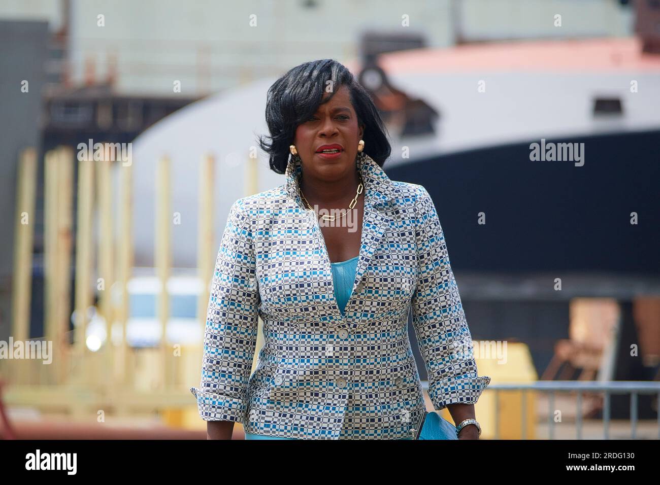 Philadelphia, United States. 20th July, 2023. Cherelle Parker, Democratic mayoral candidate arrives at Philly Shipyard for a visit of U.S. President Joseph Biden, in South Philadelphia, Pennsylvania, United States on July 20th, 2023. Credit: OOgImages/Alamy Live News Stock Photo
