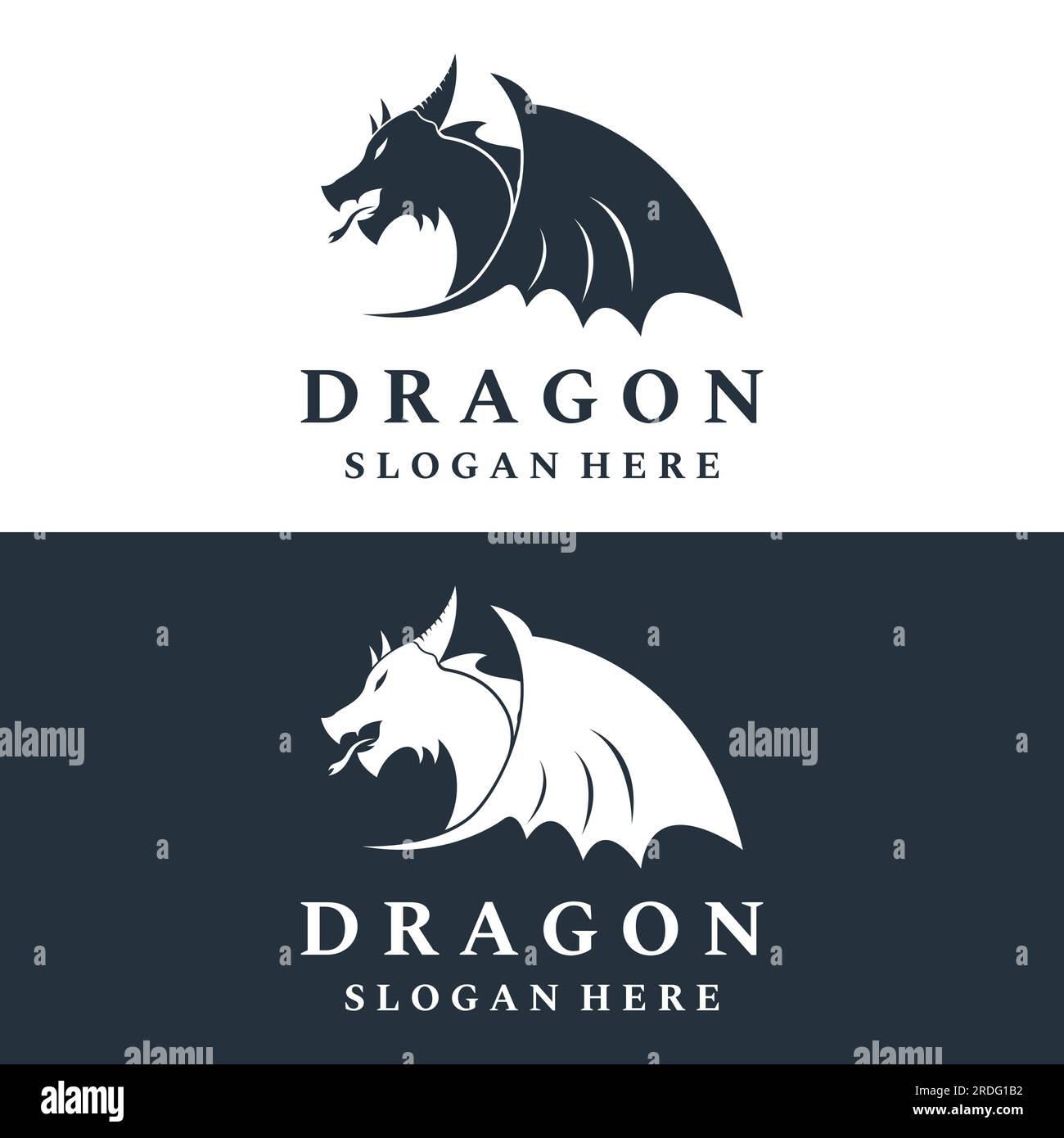 Logo fire dragon head and wings isolated background. Stock Vector