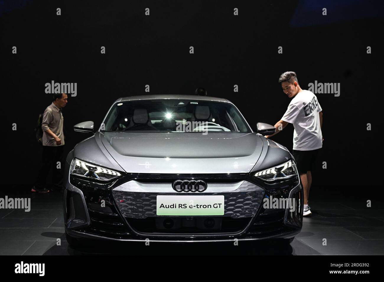 Changchun, China's Jilin Province. 20th July, 2023. An Audi RS e-tron GT vehicle is displayed during the 20th Changchun International Auto Expo in Changchun, capital of northeast China's Jilin Province, July 20, 2023. The expo displays more than 100 new energy vehicles (NEV). The NEV sales accounted for 27.7 percent of the country's total new vehicle sales in the first five months of this year. Credit: Yan Linyun/Xinhua/Alamy Live News Stock Photo