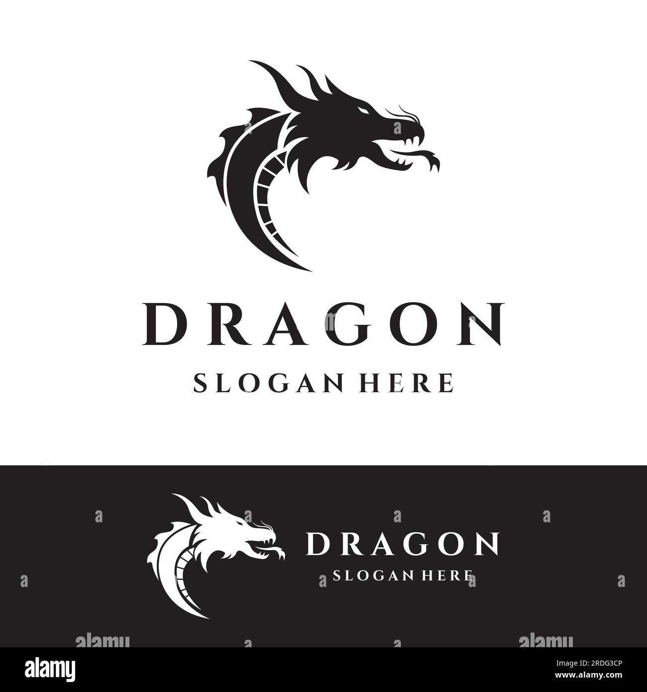 Logo fire dragon head and wings isolated background. Stock Vector