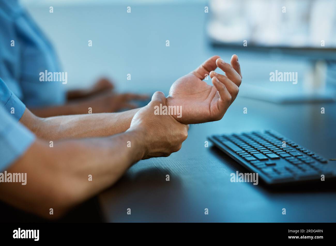 Person, hands and wrist pain in surveillance from injury, accident or
